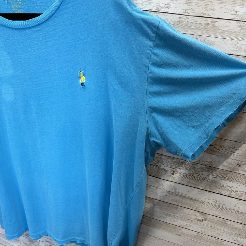 Vintage Polo Ralph Lauren Mens XL T-Shirt DISTRESSED Blue Grunge Y2K 100% Cotton